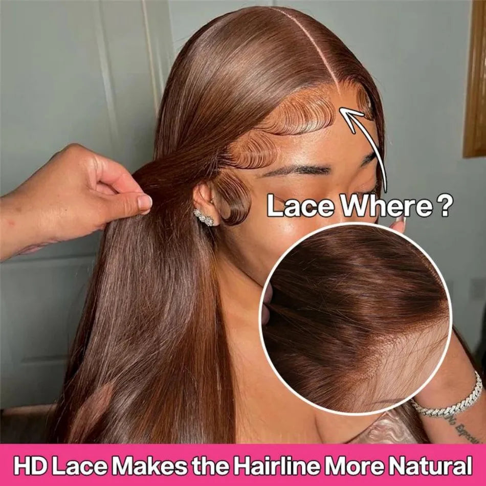 Chocolate Brown 13X6 Straight Human Hair Wigs 13X4 Hd Lace Frontal Wig 250 Density Colored Pre Plucked Brazilian Lace Front Wig Chocolate Brown 13X6 Straight Human Hair Wigs 13X4 Hd Lace Frontal Wig 250 Density Colored Pre Plucked Brazilian Lace Front Wig