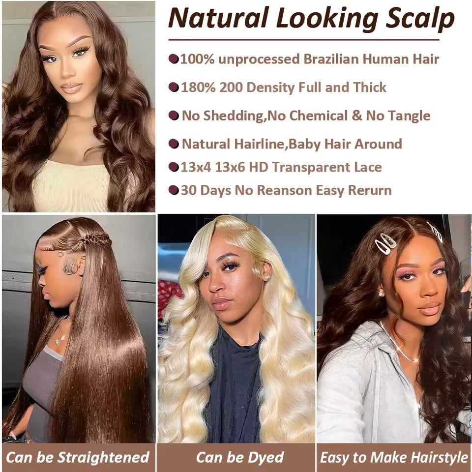 46 Inches Body Wave #4 Chocolate Brown 13x6 HD Lace Frontal Wigs #4 Colored Chocolate Brown Human Hair Wigs For Women hair 46 Inches Body Wave #4 Chocolate Brown 13x6 HD Lace Frontal Wigs #4 Colored Chocolate Brown Human Hair Wigs For Women hair