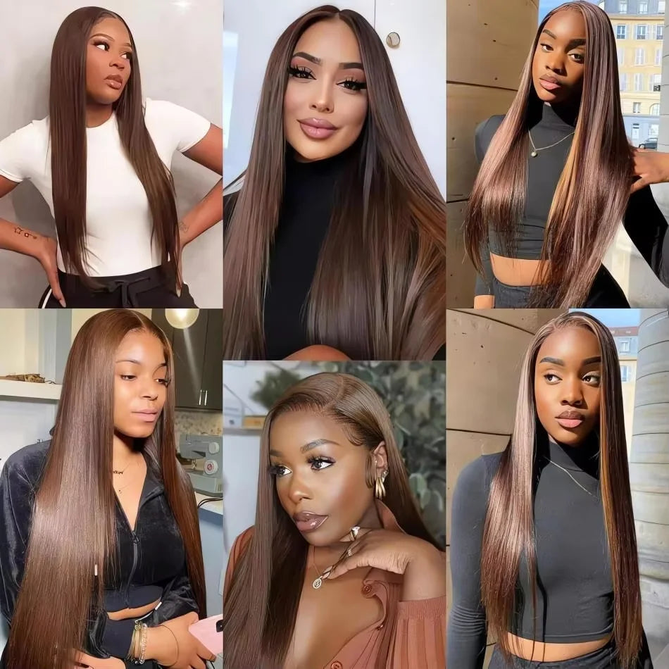 Chocolate Brown 13X6 Straight Human Hair Wigs 13X4 Hd Lace Frontal Wig 250 Density Colored Pre Plucked Brazilian Lace Front Wig Chocolate Brown 13X6 Straight Human Hair Wigs 13X4 Hd Lace Frontal Wig 250 Density Colored Pre Plucked Brazilian Lace Front Wig