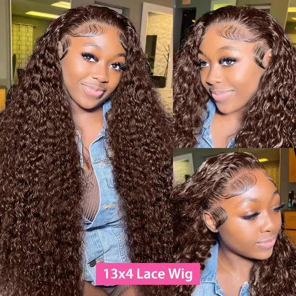 Chocolate Brown Human Hair Wig Colored Curly Human Hair Wig 30 32 Inch 13x4 Deep Wave Lace Front Wig 13x6 HD Lace Frontal Wig Chocolate Brown Human Hair Wig Colored Curly Human Hair Wig 30 32 Inch 13x4 Deep Wave Lace Front Wig 13x6 HD Lace Frontal Wig