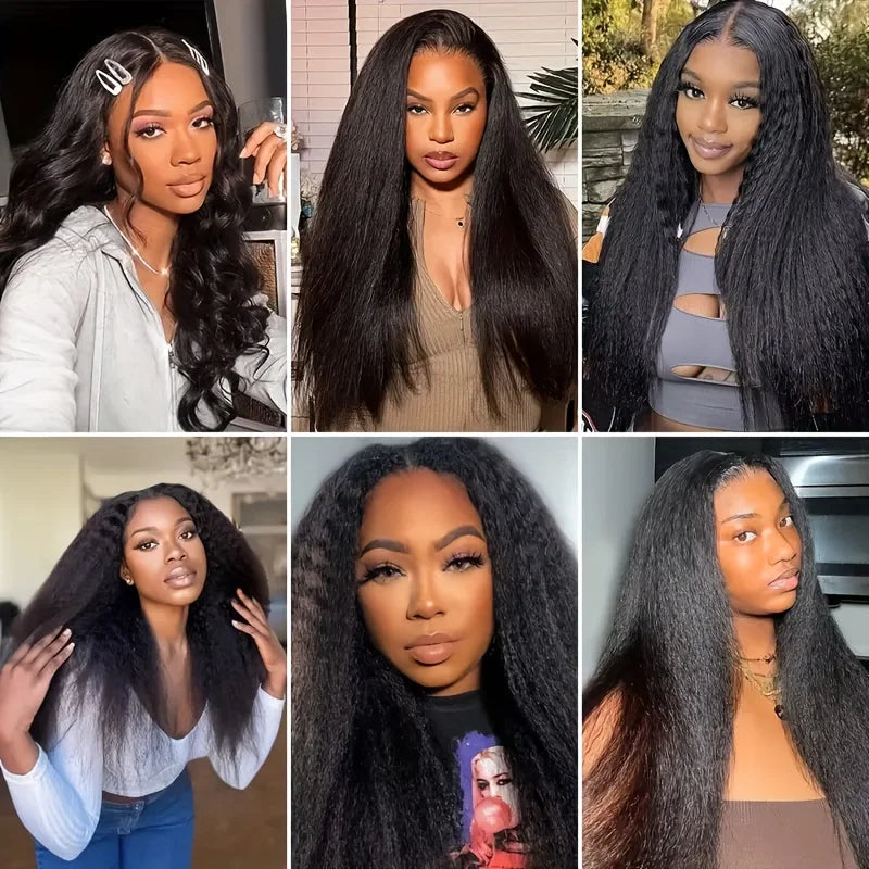 Kinky Straight V Part Wig Glueless Human Hair Wig for Women Natural Black Color No Leave Out Yaki Straight Hair Wig 250% Density Kinky Straight V Part Wig Glueless Human Hair Wig for Women Natural Black Color No Leave Out Yaki Straight Hair Wig 250% Density
