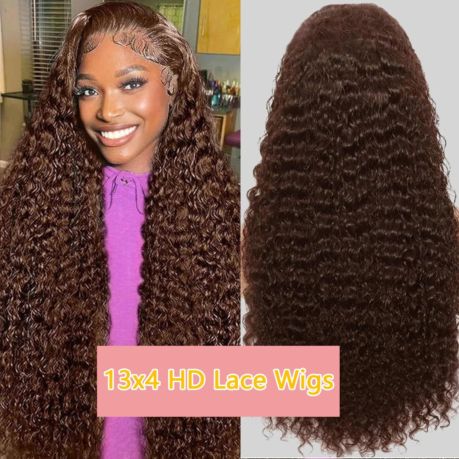 Chocolate Brown HD Lace Front Wigs Human Hair 200% Density Curly Lace Front Wigs Human Hair Deep Wave Wigs Human Hair For Women Chocolate Brown HD Lace Front Wigs Human Hair 200% Density Curly Lace Front Wigs Human Hair Deep Wave Wigs Human Hair For Women