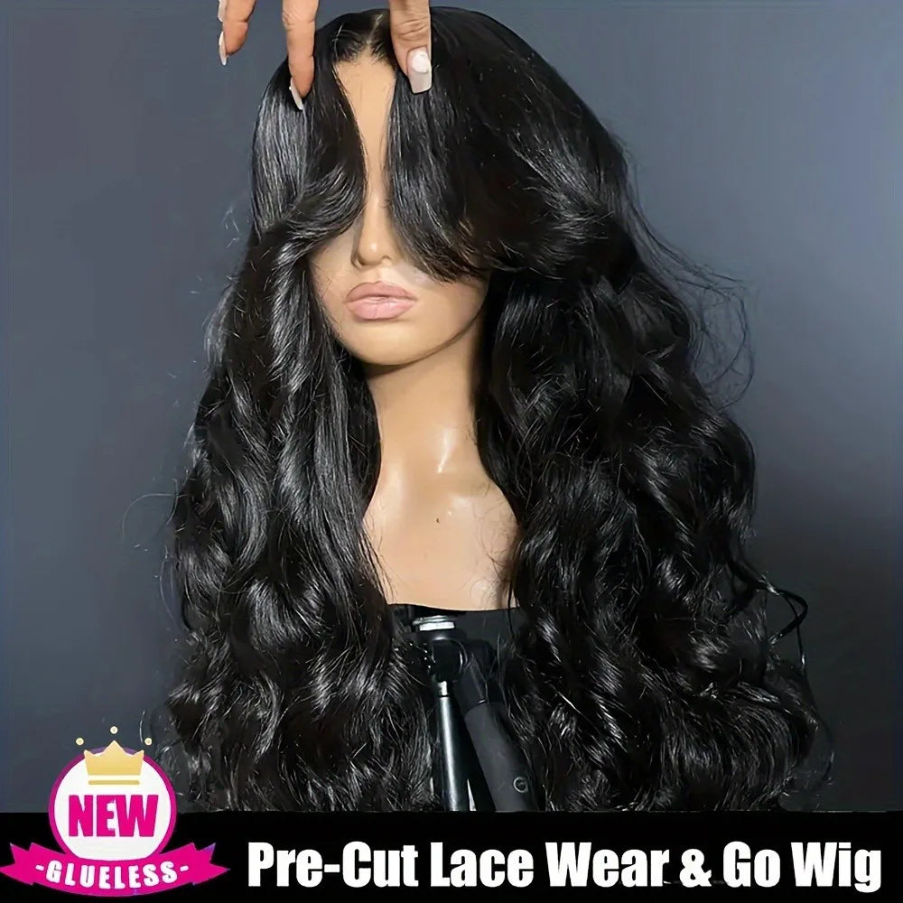 250% Density Glueless Human Hair Lace Front Wig - 13x4 Pre Plucked & Pre Cut 3D Dome Cap with Bleached Knots, Natural Black Body 250% Density Glueless Human Hair Lace Front Wig - 13x4 Pre Plucked & Pre Cut 3D Dome Cap with Bleached Knots, Natural Black Body