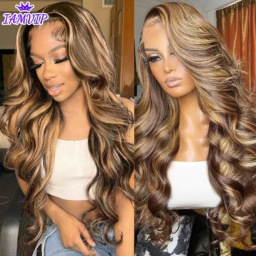13x4 13x6 Hd Highlight Body Wave Lace Front Wig For Women Remy P4/27 Ombre Human Hair Lace Frontal Human Hair Wigs Choice Glue 13x4 13x6 Hd Highlight Body Wave Lace Front Wig For Women Remy P4/27 Ombre Human Hair Lace Frontal Human Hair Wigs Choice Glue