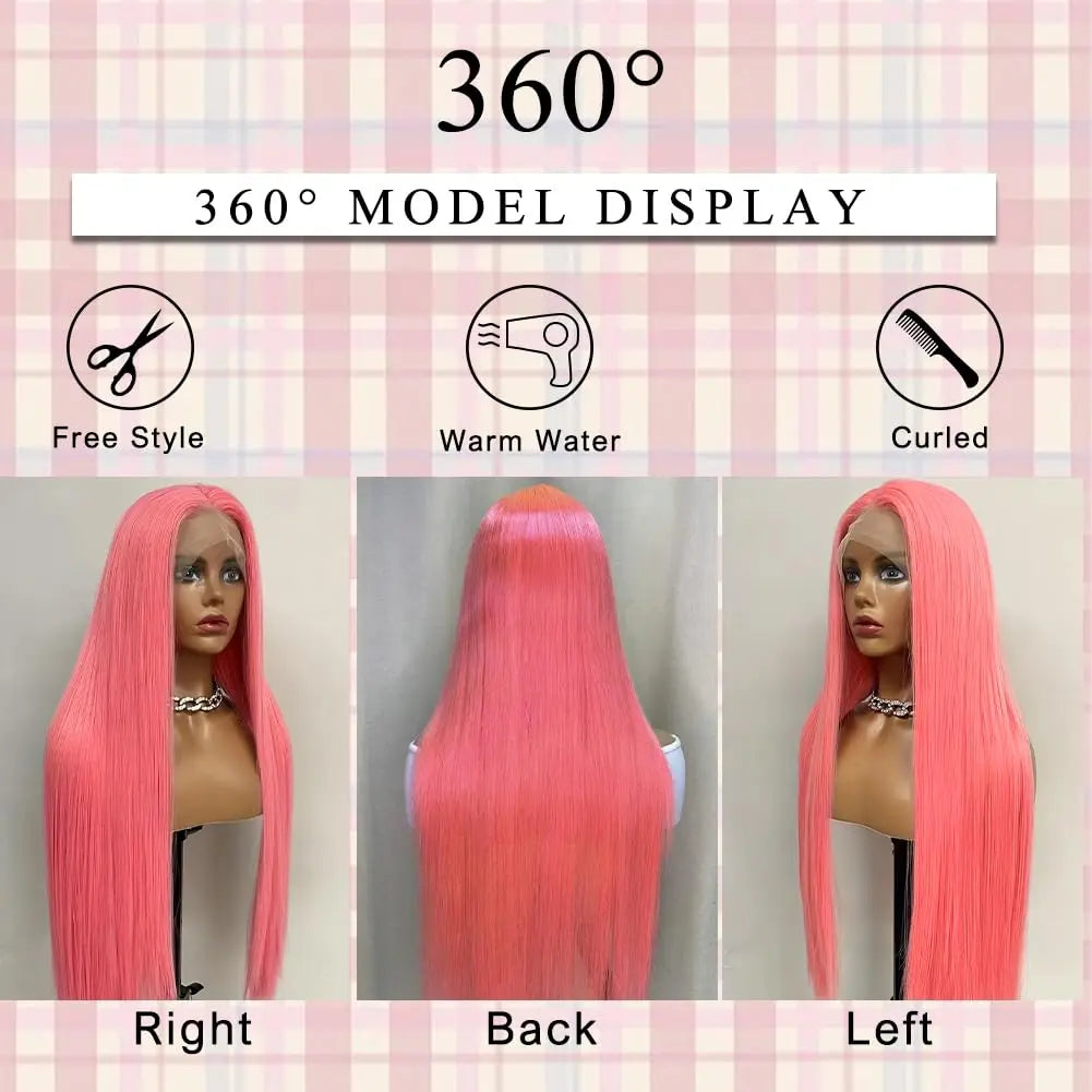 Pink 13x6 Hd Straight Lace Front Wig Human Hair 30 Inch Pink Lace Front Wig Human Hair For Black Women Pre Plucked 200% Density Pink 13x6 Hd Straight Lace Front Wig Human Hair 30 Inch Pink Lace Front Wig Human Hair For Black Women Pre Plucked 200% Density
