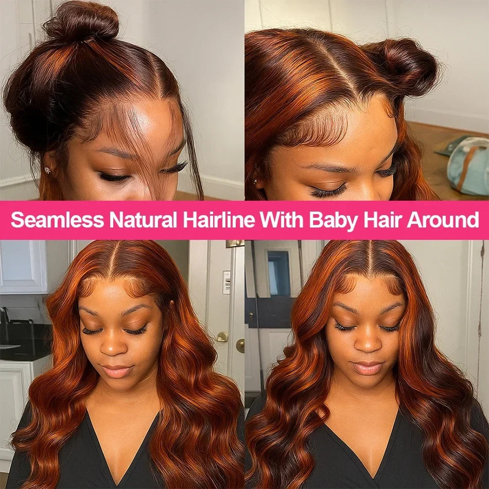 200% Density Ginger Brown Highlight Wig Human Hair Body Wave Lace Front Wigs Pre Plucked Ombre P1B/4 Ginger Orange Colored Wigs 200% Density Ginger Brown Highlight Wig Human Hair Body Wave Lace Front Wigs Pre Plucked Ombre P1B/4 Ginger Orange Colored Wigs