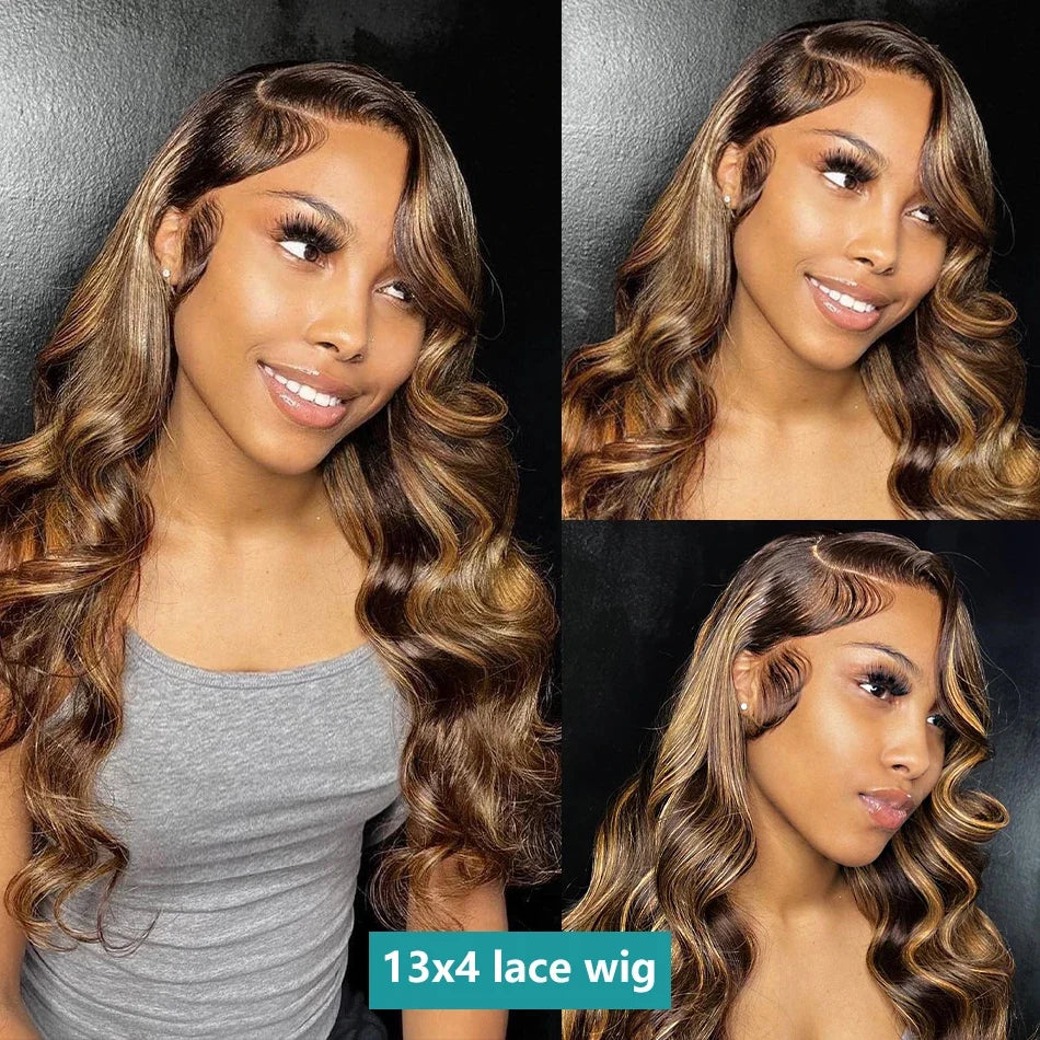 13x4 13x6 Hd Highlight Body Wave Lace Front Wig For Women Remy P4/27 Ombre Human Hair Lace Frontal Human Hair Wigs Choice Glue 13x4 13x6 Hd Highlight Body Wave Lace Front Wig For Women Remy P4/27 Ombre Human Hair Lace Frontal Human Hair Wigs Choice Glue