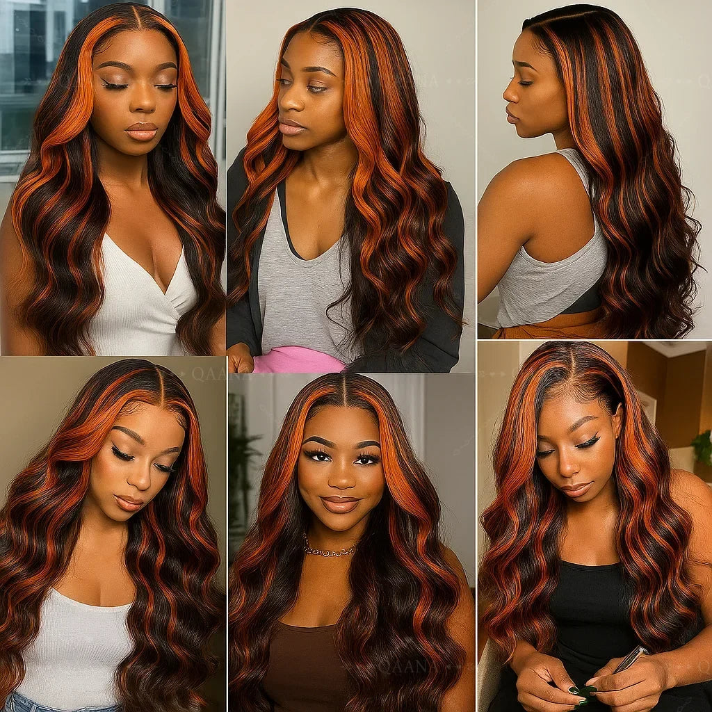 200% Density Ginger Brown Highlight Wig Human Hair Body Wave Lace Front Wigs Pre Plucked Ombre P1B/4 Ginger Orange Colored Wigs 200% Density Ginger Brown Highlight Wig Human Hair Body Wave Lace Front Wigs Pre Plucked Ombre P1B/4 Ginger Orange Colored Wigs