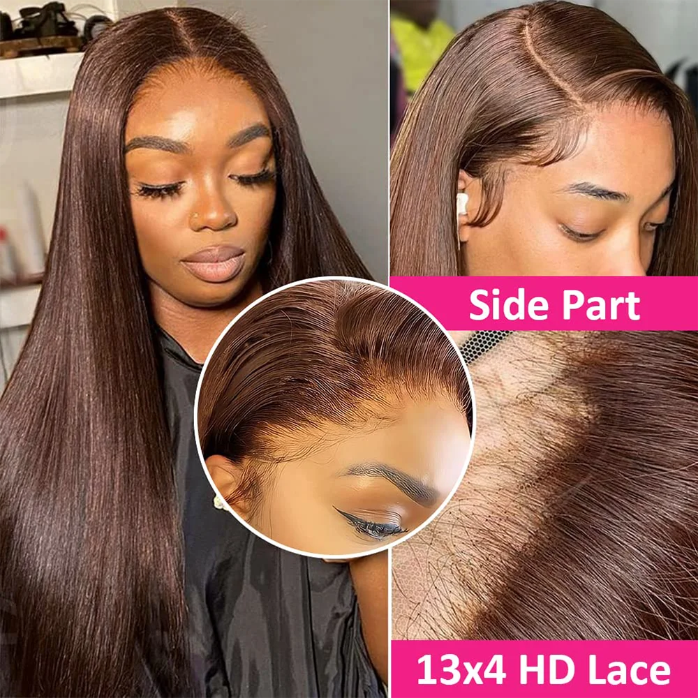 13x4 HD Chocolate Brown Bone Straight Lace Front Wig 34Inch Lace Frontal Wig Human Hair PrePlucked #4 Color Human Hair Wigs 13x4 HD Chocolate Brown Bone Straight Lace Front Wig 34Inch Lace Frontal Wig Human Hair PrePlucked #4 Color Human Hair Wigs