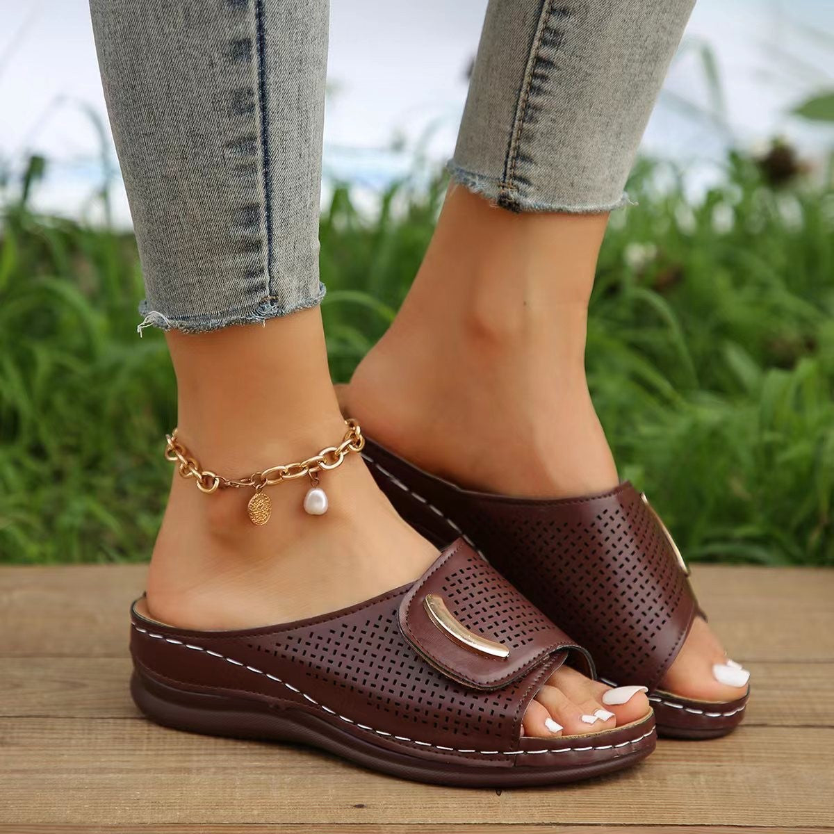 Summer New Wedge Retro Slippers For Women ead28c370c90e708d3d297a44da5a2f2
