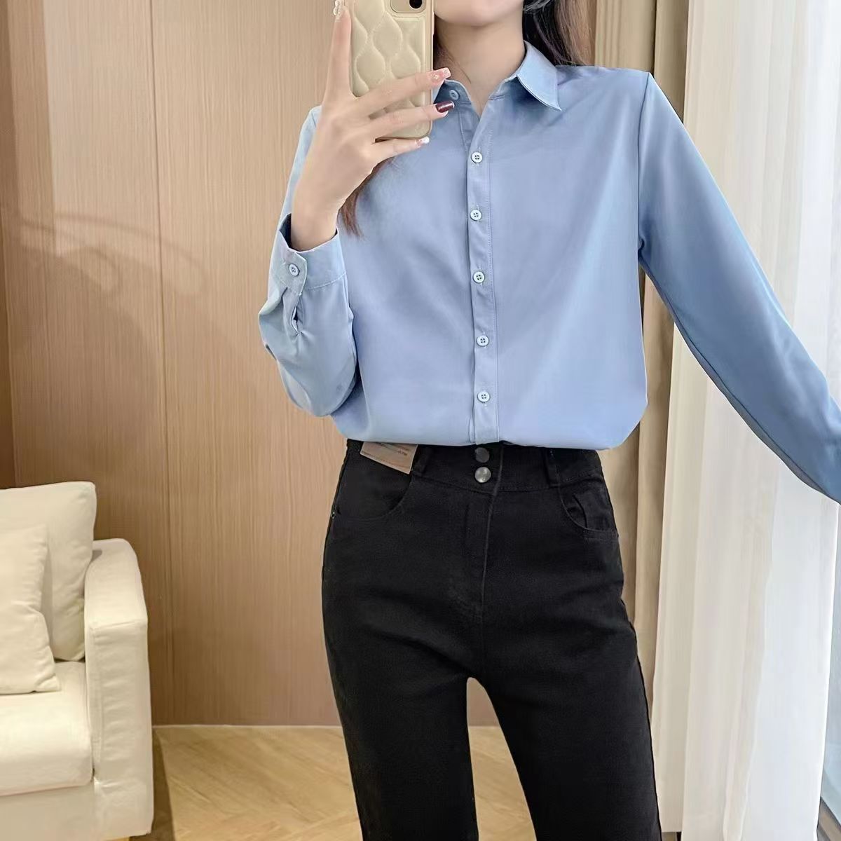 Multicolor Minimalist Solid-color Long-sleeve Shirt 2c7f9c7f77161eca371b7d9b3797a1f6