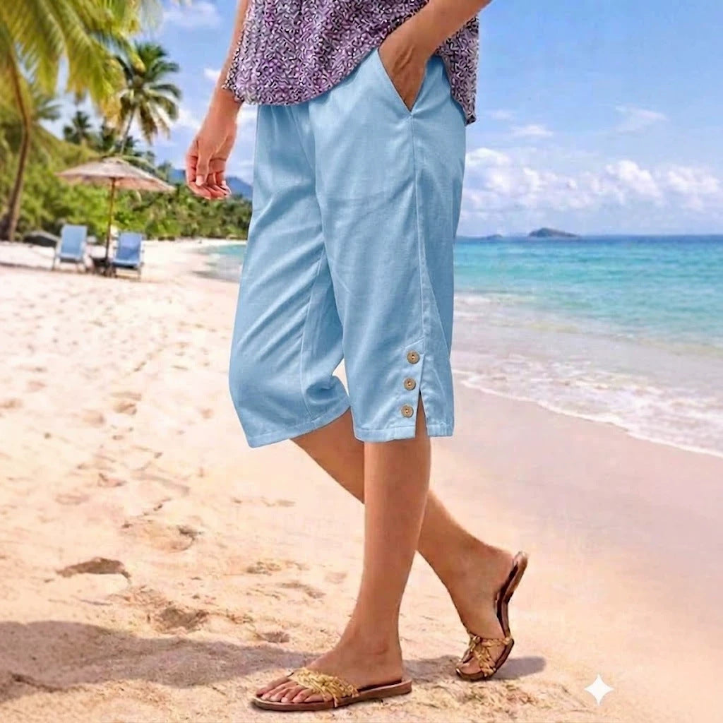 Womens Casual Five-point Shorts With PocketsElastic Waist And Side Slits 78af8396107c7f92270033a6cd18d7f2