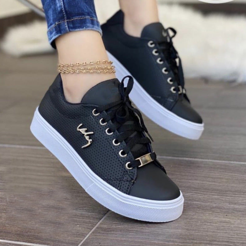 Women Flat Sneakers Breathable Lace-up Shoes For Girls 8c18cb2cb753161c26104544865f0717