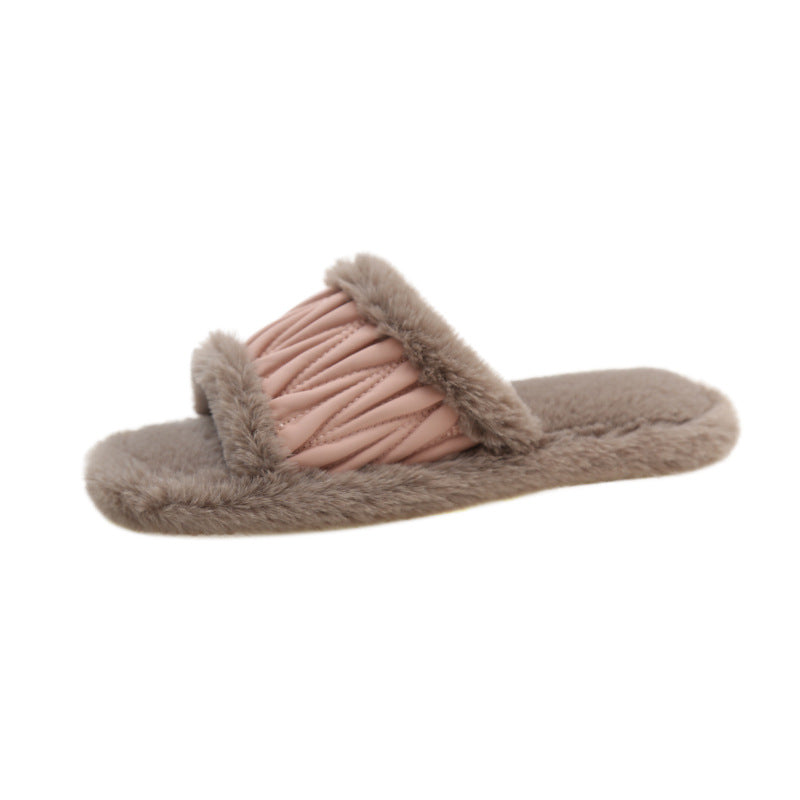 PU Leather Open Slippers For Women Plush Cotton Slippers 74f082dc7c230c8d1614f8ab61854fcc