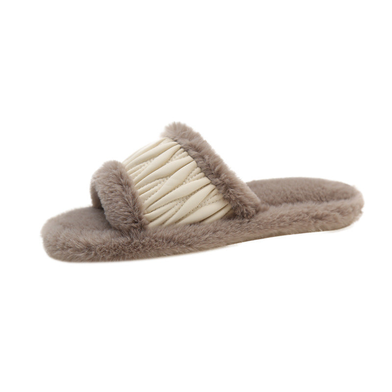 PU Leather Open Slippers For Women Plush Cotton Slippers 6e4717c5fbedf911b3af2194d45de0a