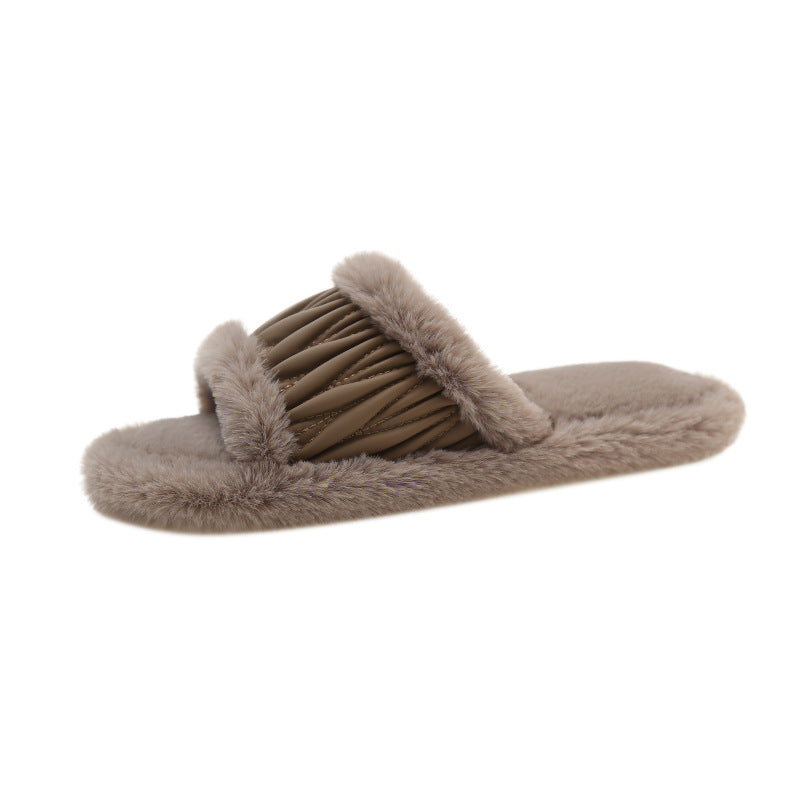 PU Leather Open Slippers For Women Plush Cotton Slippers 8698ccdbb5f204dd152d74cf61bfcc18