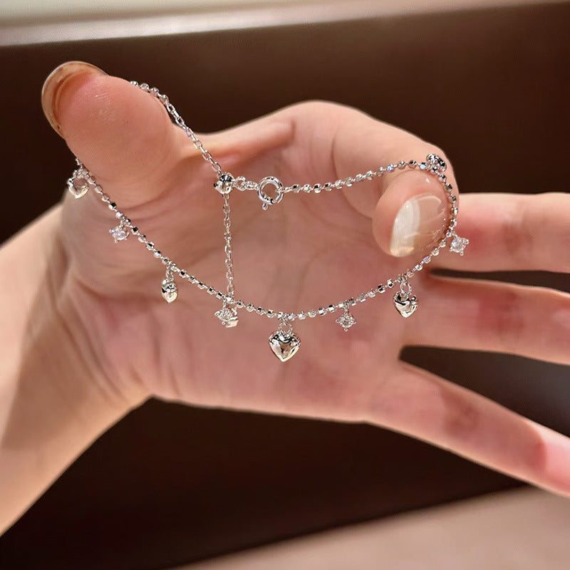 Sweet And Alluring Heart-shaped Zircon Tassel Anklet And Bracelet 802d85f45ac015231102a92b77aee1a7