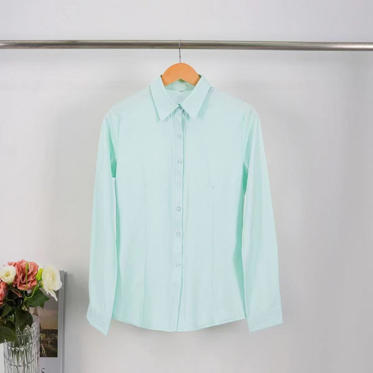 Multicolor Minimalist Solid-color Long-sleeve Shirt 2225fcfa837a73fde80a8f65b832f110