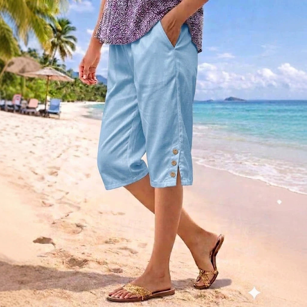 Womens Casual Five-point Shorts With PocketsElastic Waist And Side Slits 2953f4b561c033230c4ca5fc82dd18f1
