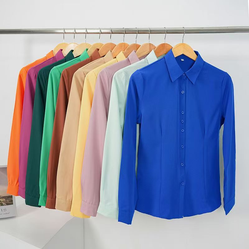 Multicolor Minimalist Solid-color Long-sleeve Shirt 9bf619bf3b6047f5f199b6fd02e73c95