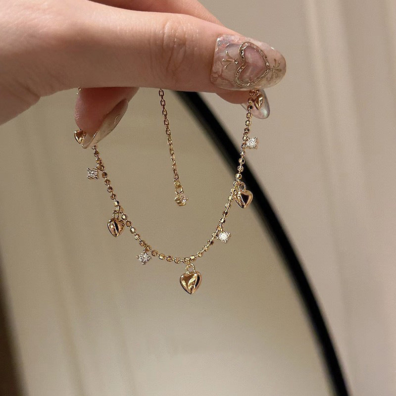 Sweet And Alluring Heart-shaped Zircon Tassel Anklet And Bracelet a3266e2131a595ef730a7fed7c0157fe
