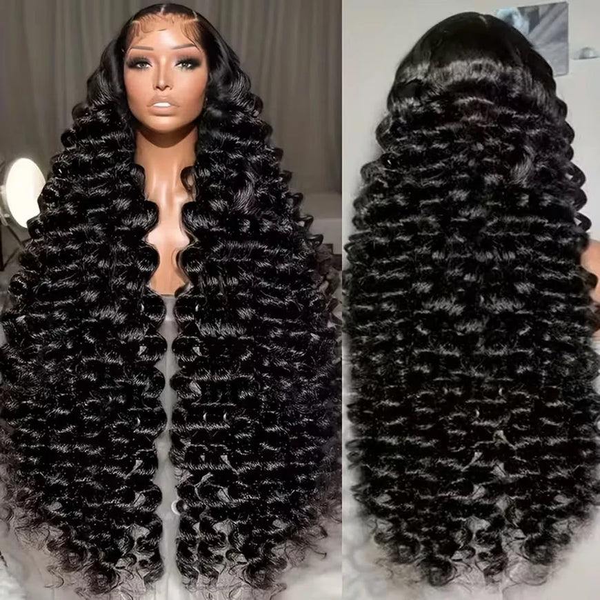 13x4 13x6 HD Transparent Lace Deep Wave Frontal Wig 40-42Inch JerrlyCurly Lace Front HumanHair Wig For Deep Curly Water Wave Wig