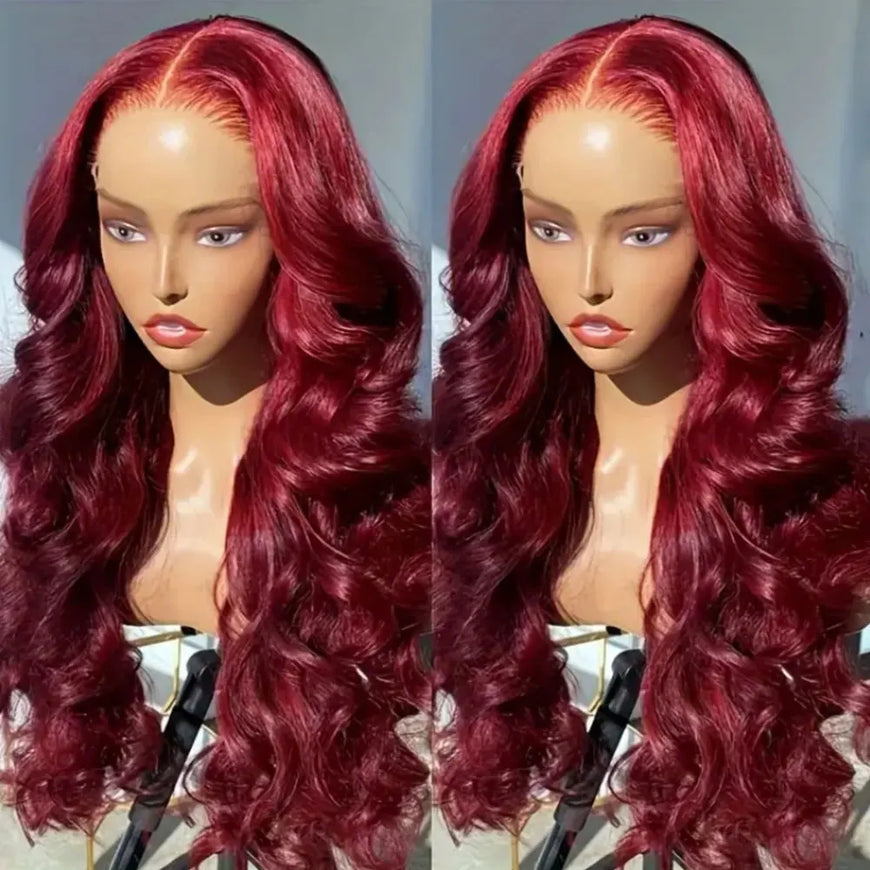 250% Density 99j Human Hair Wig 34 Inch Burgundy 13x4 HD Lace Frontal Body Wave Human Hair Wigs 100% Brazilian Human Hair