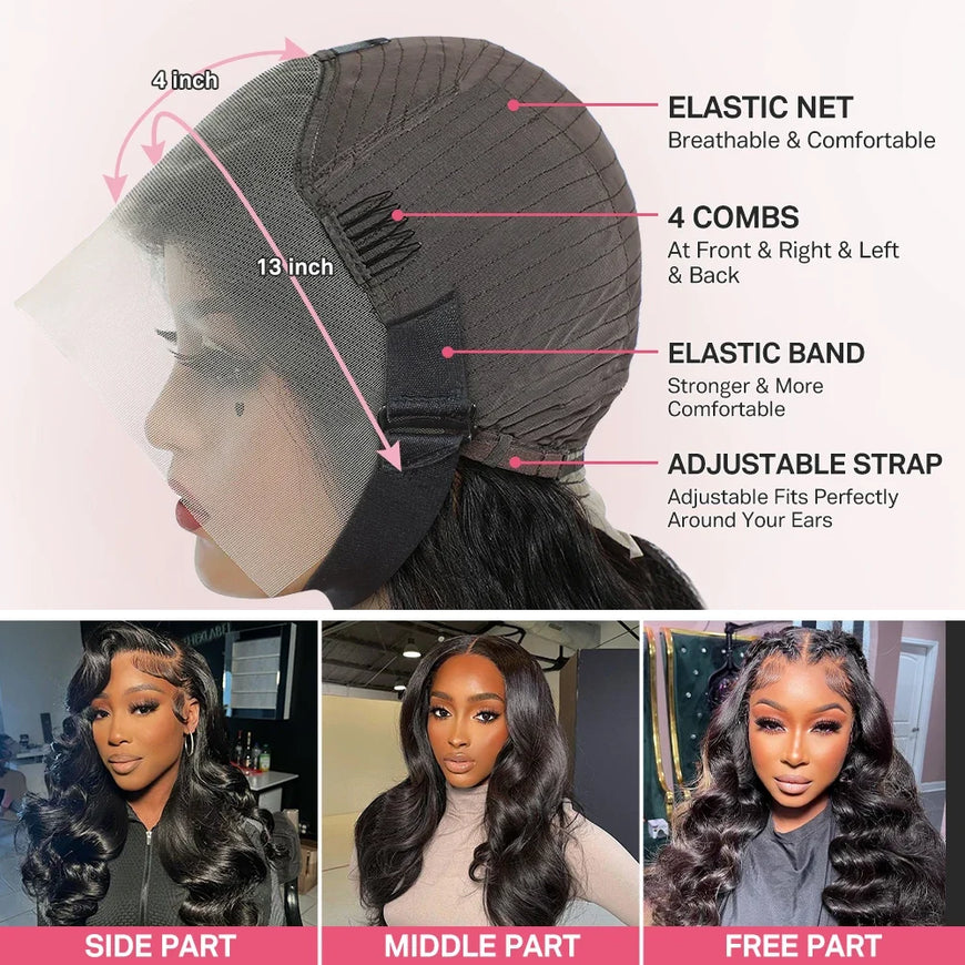 Body Wave Lace Front Wigs Human Hair 220 Density Transparent Lace Frontal Wigs For Women 13x6 13x4 Human Hair Wigs