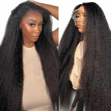 13x4 Kinky Straight Lace Front Human Hair Wig With Kinky Edges Baby Hair Glueless Yaki Straight HD Lace Frontal Wig 250% Denisty