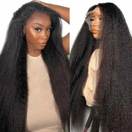 13x4 Kinky Straight Lace Front Human Hair Wig With Kinky Edges Baby Hair Glueless Yaki Straight HD Lace Frontal Wig 250% Denisty