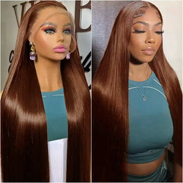 30 36 Inches Chocolate Brown Lace Front Human Hair Wig Pre Plucked Dark Brown Bone Straight 13x4 13x6 HD Lace Frontal Wigs
