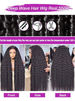 40 50 Inch Deep Wave Frontal Wig 13x4 13x6 360 HD Lace Frontal Wigs 300 Density Water Curly Human Hair Lace Front Wigs For Women