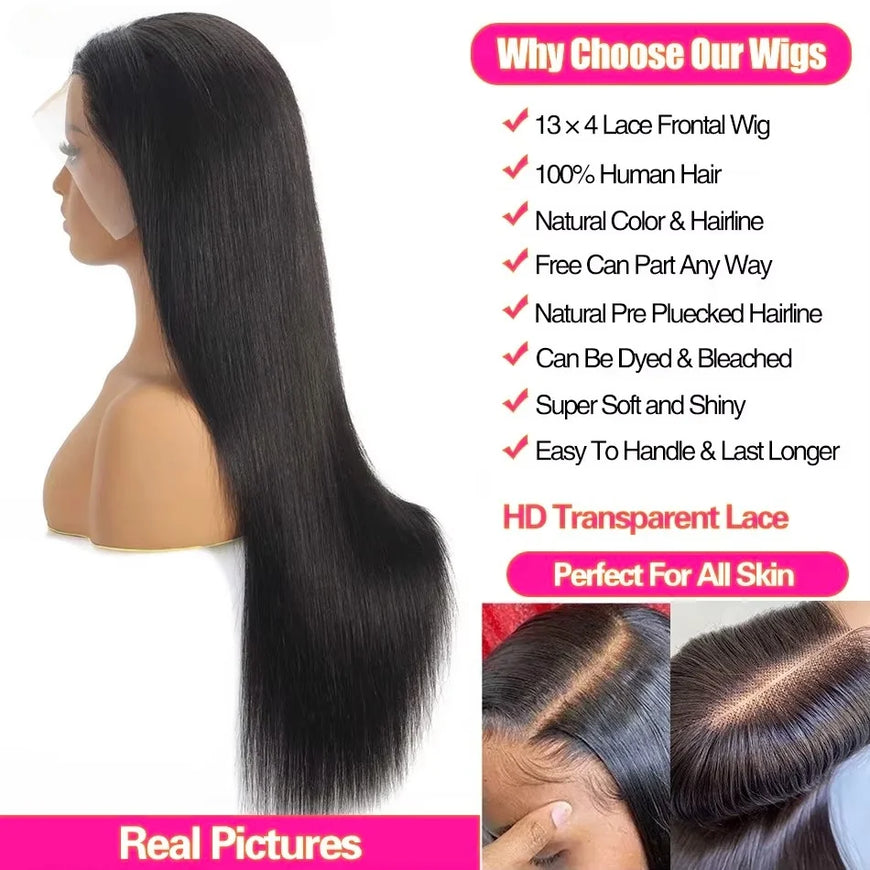 30 40 Inch 13x4 HD Transparent Bone Straight Lace Front Wig 200 Density Brazilian 13x6 Lace Frontal Wigs Human Hair For Women
