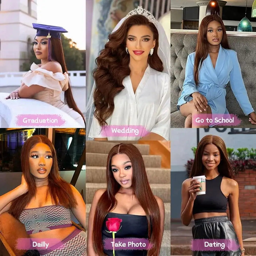 #4 Chocolate Brown Straight Human Hair Wig 13x6 Hd Lace Human Hair Wig 13x4 Lace Front Wig 200% Density Brazilian Hair For Women