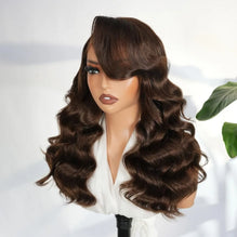 200 Density Chocolate Brown Human Hair Wig Body 13x4 Closure Transparent Lace Wig Layered Side Part Human Hair  Pre Plucked Pre