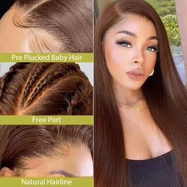 30 36 Inches Chocolate Brown Lace Front Human Hair Wig Pre Plucked Dark Brown Bone Straight 13x4 13x6 HD Lace Frontal Wigs