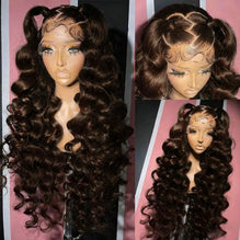 Deep Wave Chocolate Brown 13x4 Transparent Lace Frontal Wigs Human Hair 34 Inch  250% Density Loose Deep Curly Brown Colored Wig