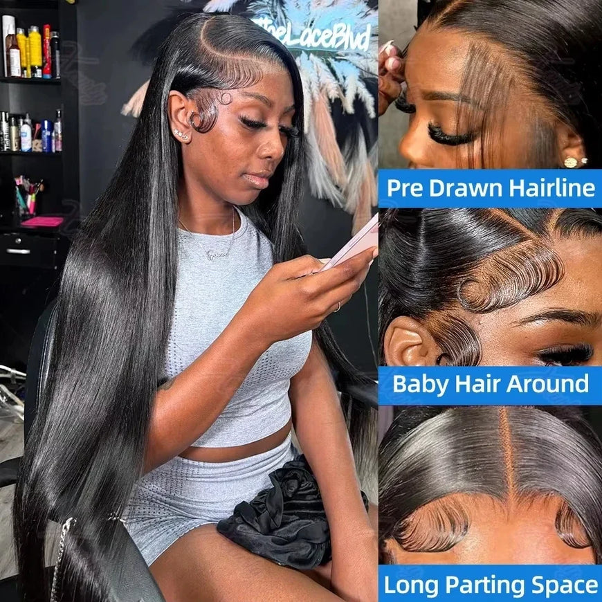 40 Inch Bone Straight Human Hair Wigs 13x4 13X6 HD Lace Front Wigs Human Hair 100% Brazilian Hair For Black Women 220 Density