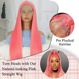 Pink 13x6 Hd Straight Lace Front Wig Human Hair 30 Inch Pink Lace Front Wig Human Hair For Black Women Pre Plucked 200% Density