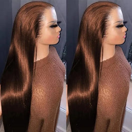Chocolate Brown 13X6 Straight Human Hair Wigs 13X4 Hd Lace Frontal Wig 250 Density Colored Pre Plucked Brazilian Lace Front Wig