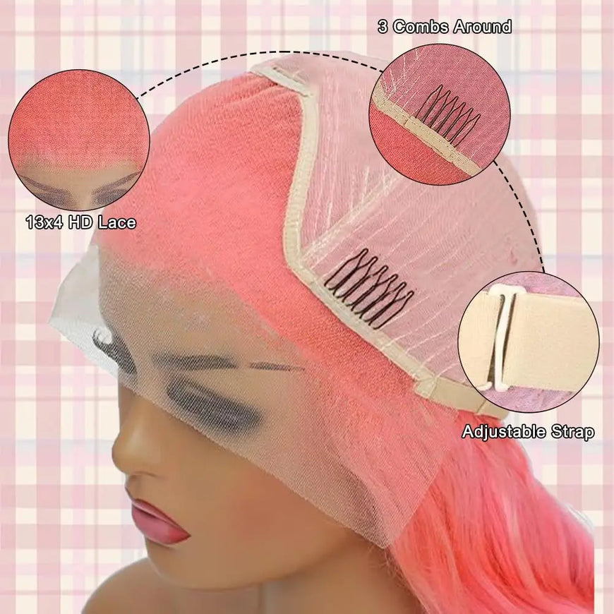 Pink 13x6 Hd Straight Lace Front Wig Human Hair 30 Inch Pink Lace Front Wig Human Hair For Black Women Pre Plucked 200% Density