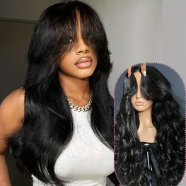 250% Density Glueless Human Hair Lace Front Wig - 13x4 Pre Plucked & Pre Cut 3D Dome Cap with Bleached Knots, Natural Black Body