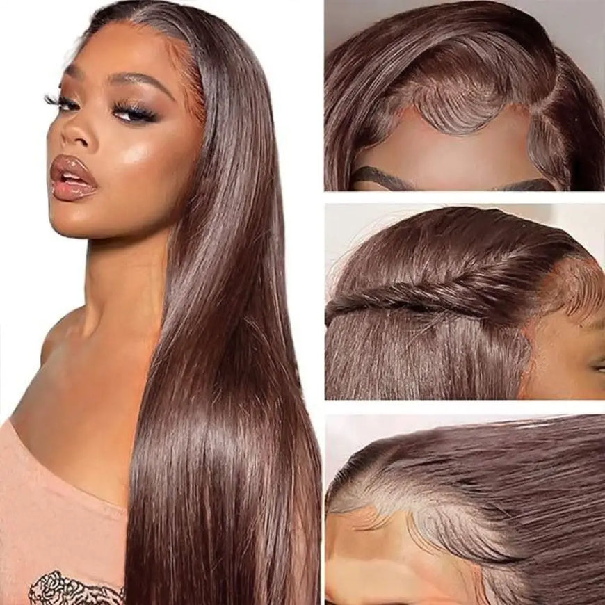 #4 Chocolate Brown Straight Human Hair Wig 13x6 Hd Lace Human Hair Wig 13x4 Lace Front Wig 200% Density Brazilian Hair For Women