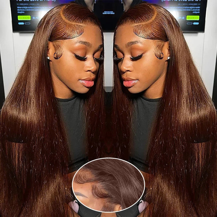 13x6 Straight Chocolate Brown Hd Lace Front Wig Human Hair Chocolate Brown 220 Density Human Hair Frontal Lace Wigs For Women