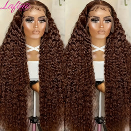Chocolate Brown Curly Wave 13x6 Hd Lace Human Hair Wig 30 38 Inch Water Wave Human Hair Wig 13x4 Frontal Wig Hd Lace #4 Colour