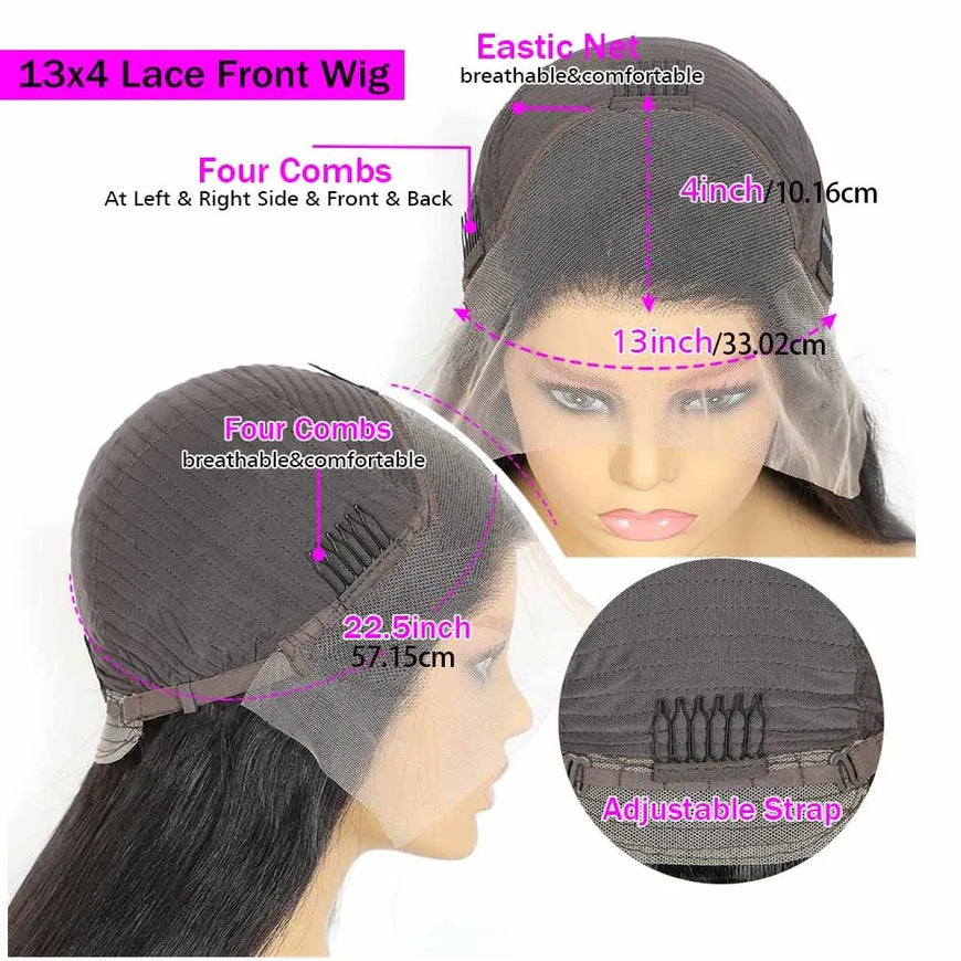 13x4 Kinky Straight Lace Front Human Hair Wig With Kinky Edges Baby Hair Glueless Yaki Straight HD Lace Frontal Wig 250% Denisty