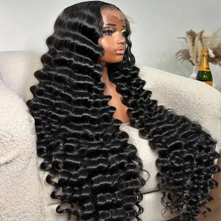 13x4 13x6 HD Transparent Lace Deep Wave Frontal Wig 40-42Inch JerrlyCurly Lace Front HumanHair Wig For Deep Curly Water Wave Wig