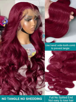 250% Density 99j Human Hair Wig 34 Inch Burgundy 13x4 HD Lace Frontal Body Wave Human Hair Wigs 100% Brazilian Human Hair